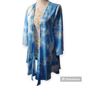 Blue Rain Open Front Kimono, Handmade Boho Duster, Swim Cover-up size Medium